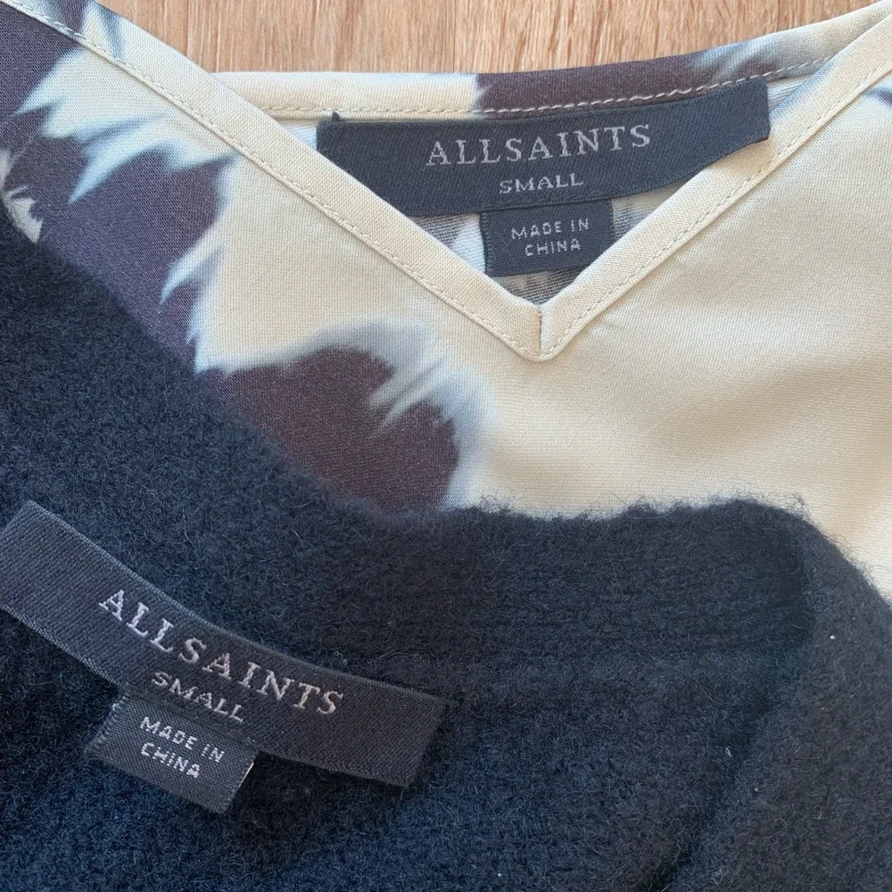 AllSaints Cream and Black Maxi Dress with Abstract Print and Cardigan - Picture 3 of 6